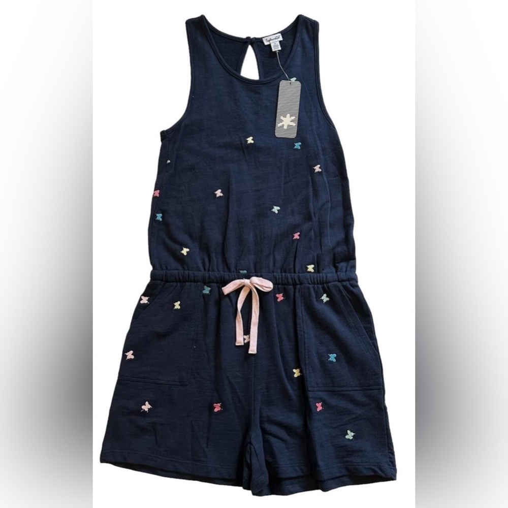 NWT- Kids Splendid Blue Embroidered Butterfly Romper Size 14!